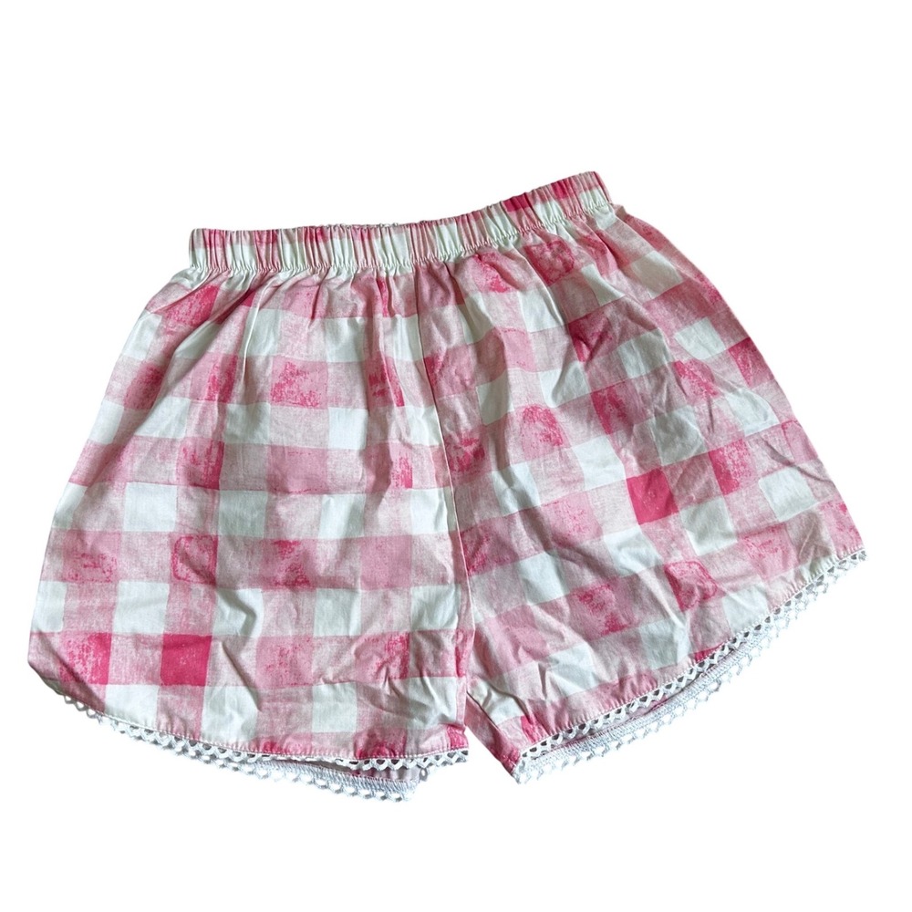 Girls Pink Gingham Plaid Cotton Shorts Lace Trim Size 6 New - Picture 1 of 3